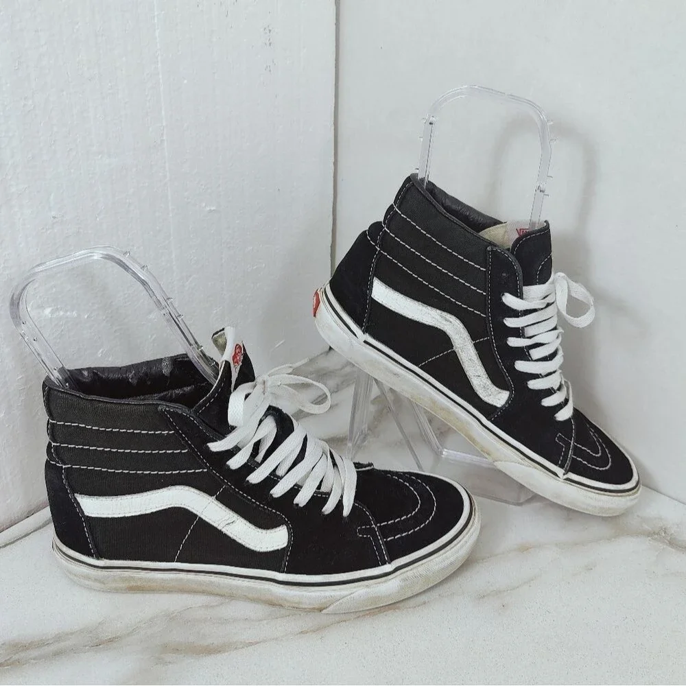 Vans Sk8-Hi Black White High Top Skate Shoes Sneakers, 8(M) 9.5(W)